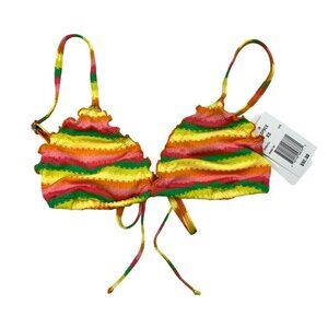 L*Space Women’s Maggie Bikini Top Neon Multicolor Striped Size XL New